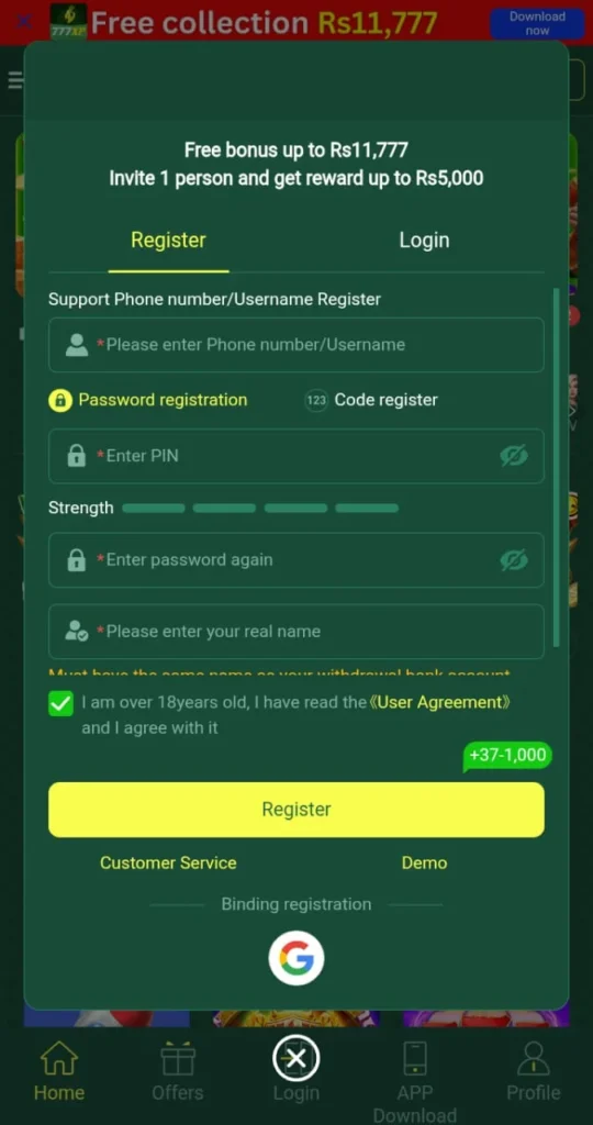 Get 777XP Game login for free