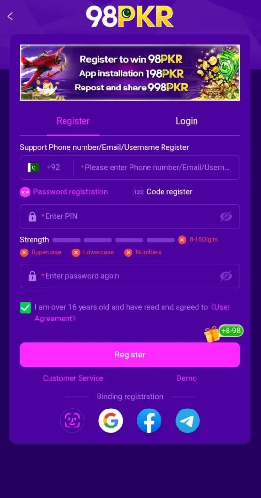 Download latest version 2025 of 98 PKR Game Earning App