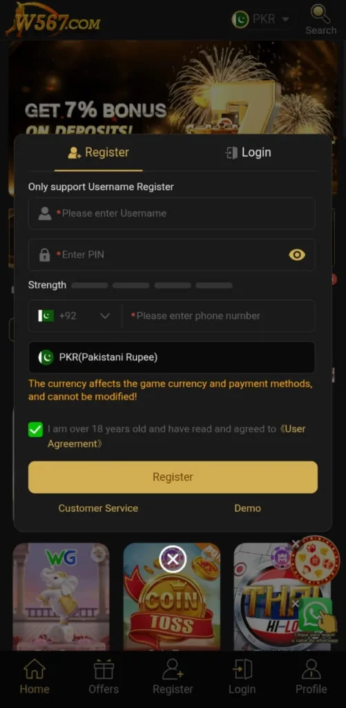 download, register and use W567 Game online App for free