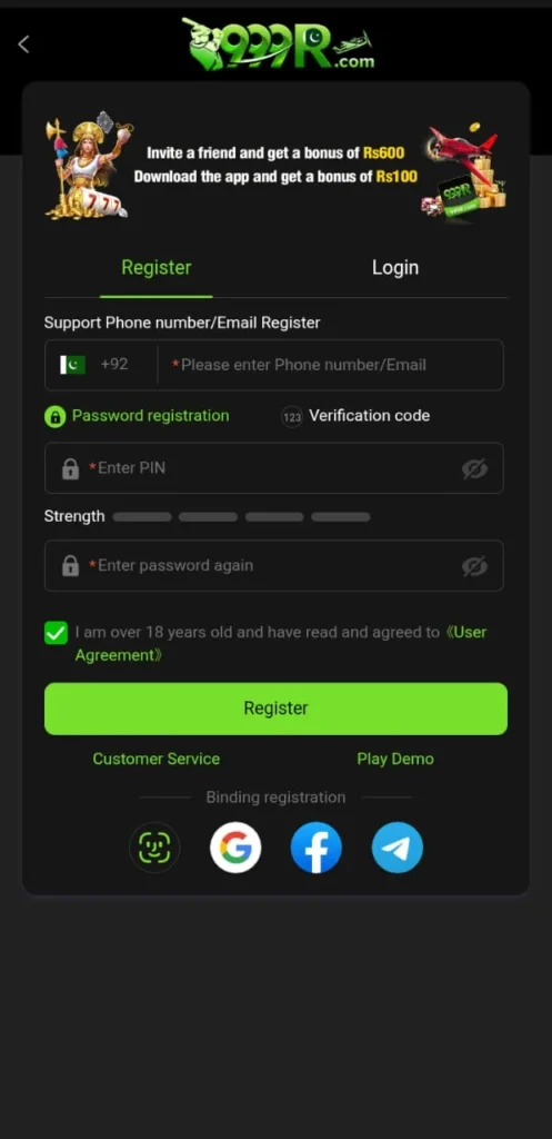 Register an account in 999R Game Login for free