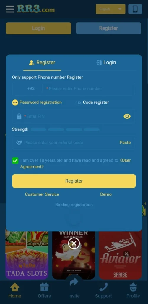 Register an account in rr3 login for free