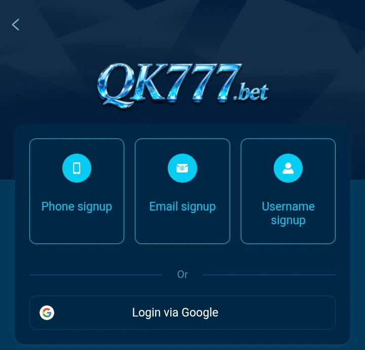 Different ways to signup in QK777 Bet Game