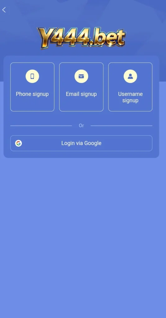 Signup options in Y444 Game Download