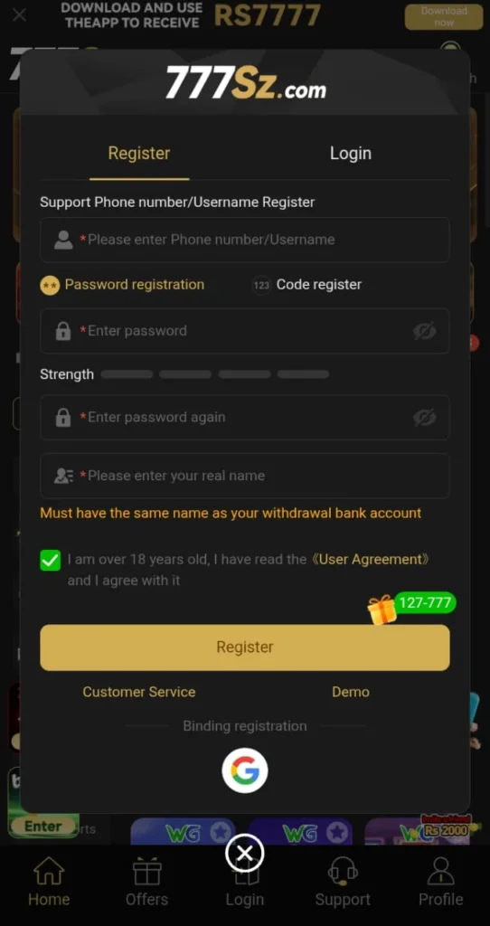 Register an account in the latest version 2025 of 777SZ login for free