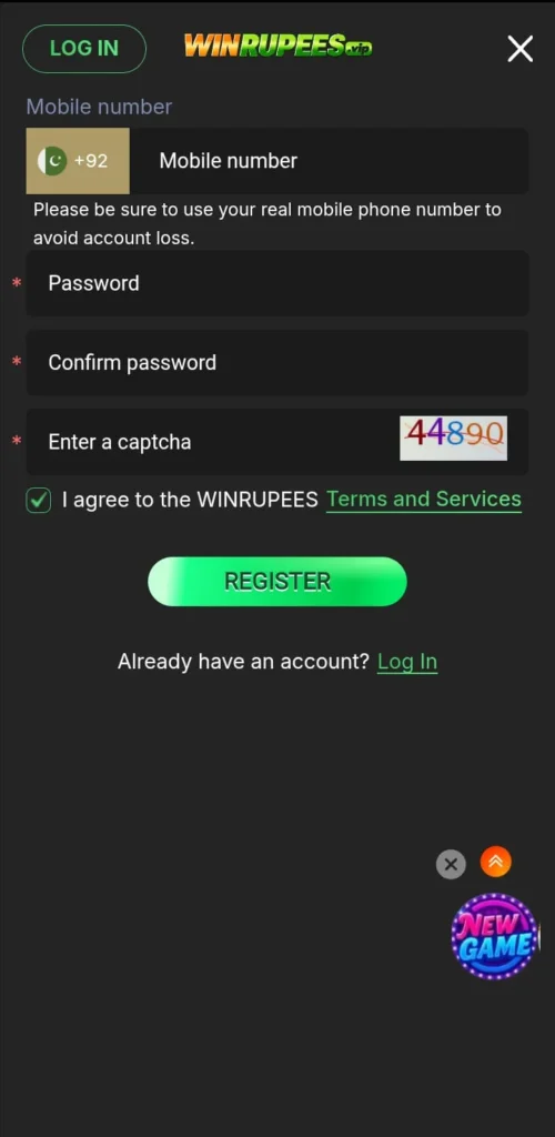 Register an account in WinRupees for free