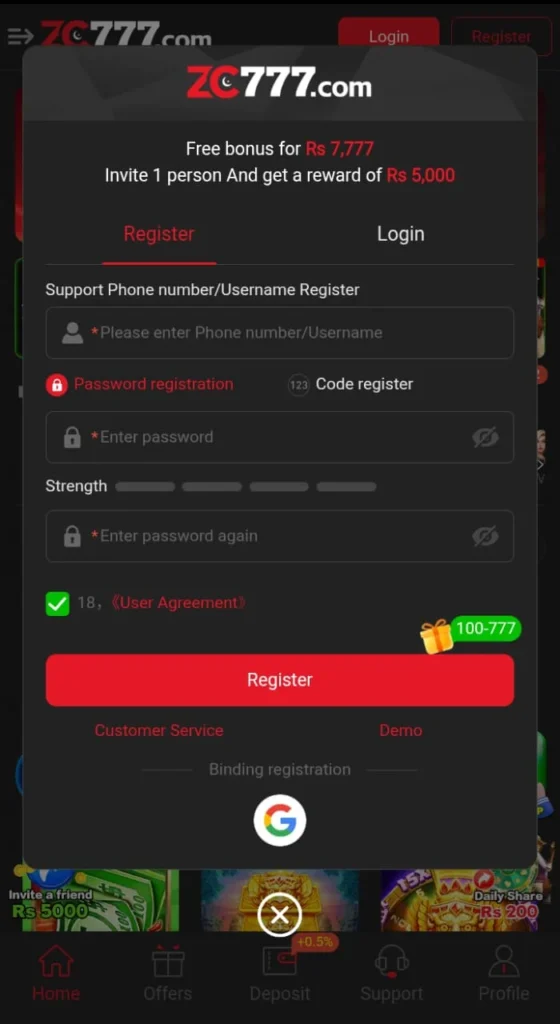 Register an account in the latest version 2025 of ZC 777 Game login for free