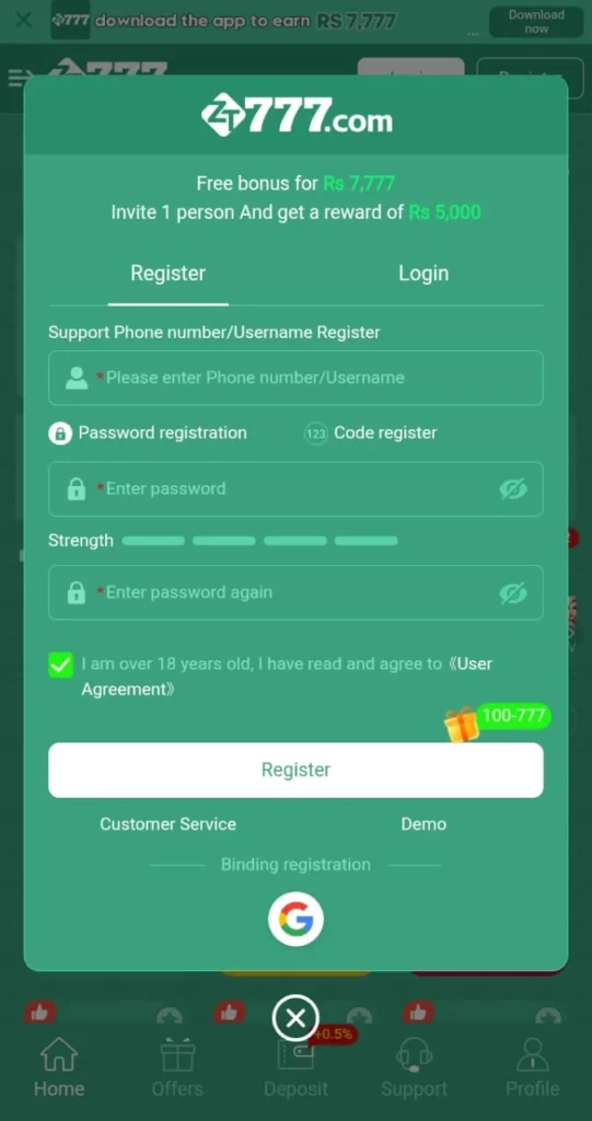 Register an account in the ZT777 Login for free