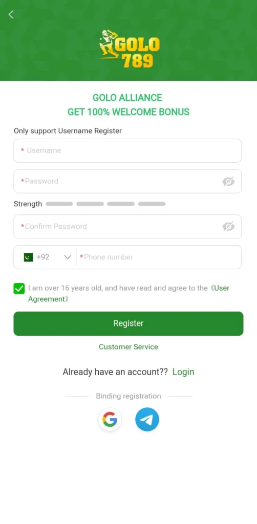 Register an account in the Golo789 PK Download 2026