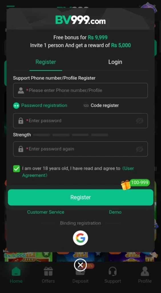 Create an account in the BV999 Game Login for free now