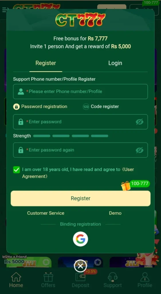 Register an account in the CT777 Login for free