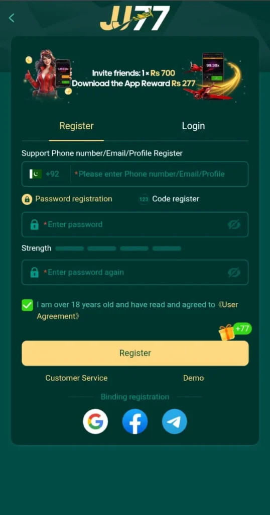 jj77 slot login register