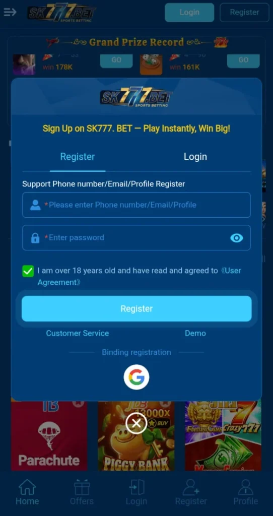 Register an Account in the SK777 Game Login for free now